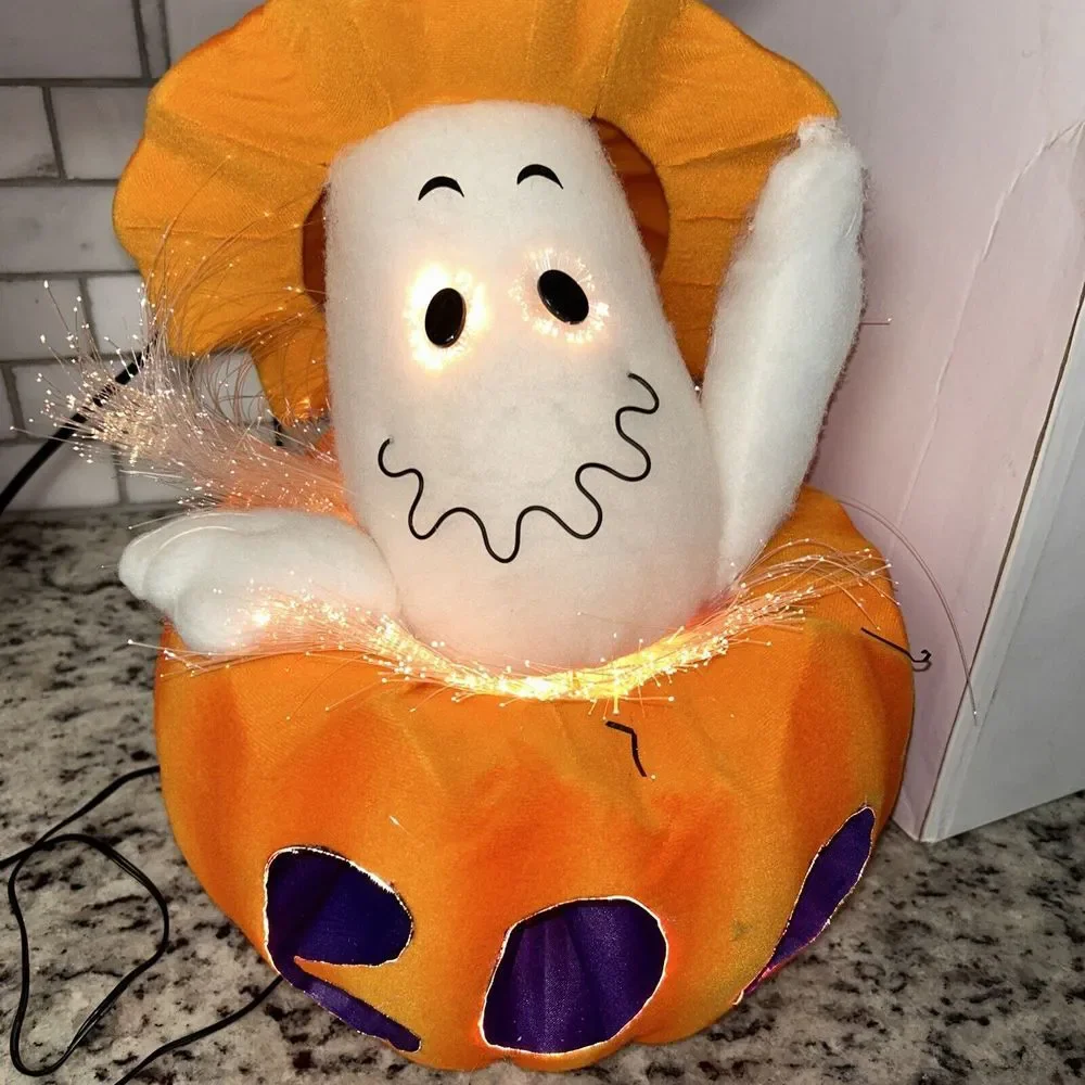 Sterling Large Halloween‎ Fiber Optic Ghost inside Light Up Pumpkin Decoration